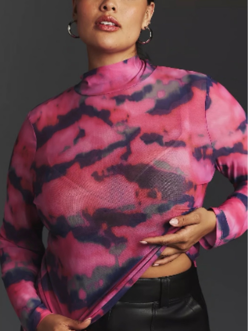 Anthropologie Pink and purple Tie-Dye Mesh Mock Neck Top